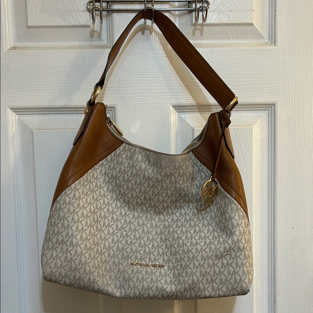Michael Kors Tan and Cream Hobo Bag